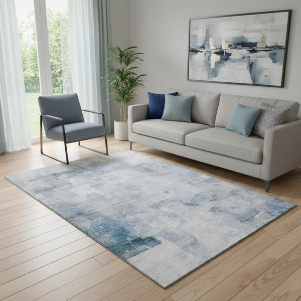 HomeRoots 5' X 8' Washable Denim Blue Gray Silver Area Rug - Durable, UV Protected, Stylish for High-Traffic Areas 696700