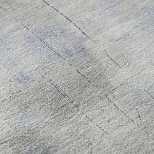 HomeRoots 8' Chic Denim Blue Gray Silver Abstract Washable Round Rug - Durable, UV-Protected, Non-Slip Design! 696701