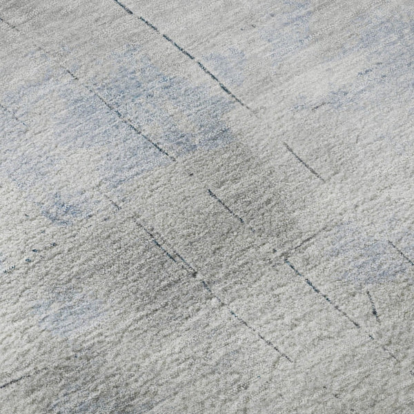 HomeRoots 8' Chic Denim Blue Gray Silver Abstract Washable Round Rug - Durable, UV-Protected, Non-Slip Design! 696701