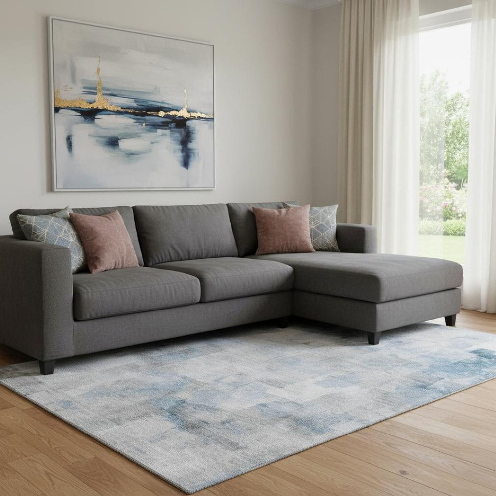 HomeRoots 8' X 10' Modern Abstract Washable Area Rug in Denim Blue, Gray, and Silver – UV Protected & Durable 696702