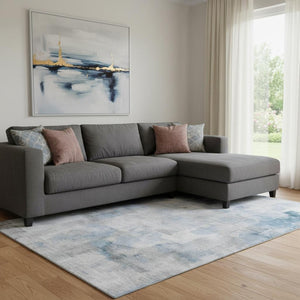 HomeRoots 8' X 10' Modern Abstract Washable Area Rug in Denim Blue, Gray, and Silver – UV Protected & Durable 696702