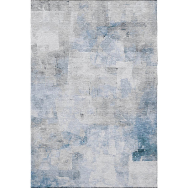 HomeRoots 9' X 12' Stylish Denim Blue Gray and Silver Abstract Area Rug with Stain Resistance and UV Shielding 696703