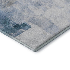 HomeRoots 10' X 14' Denim Blue Gray Silver Abstract Area Rug - Washable, UV Protected, and Perfect for Active Homes! 696704