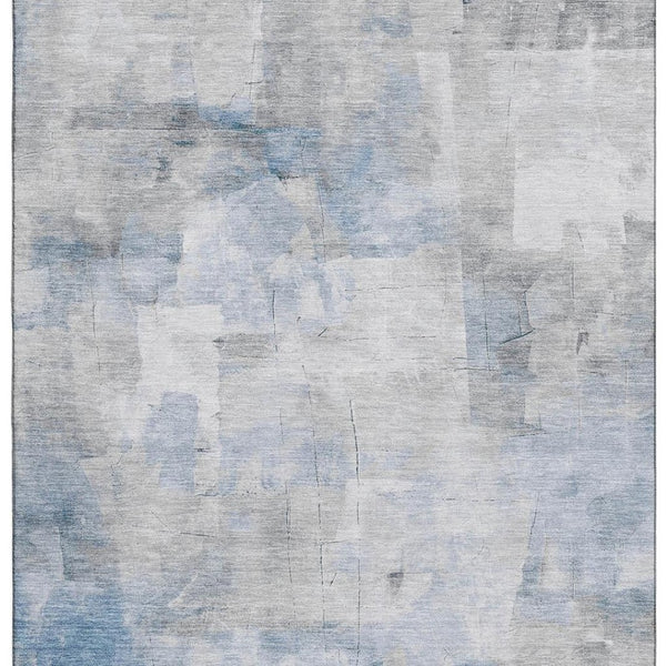 HomeRoots 10' X 14' Denim Blue Gray Silver Abstract Area Rug - Washable, UV Protected, and Perfect for Active Homes! 696704