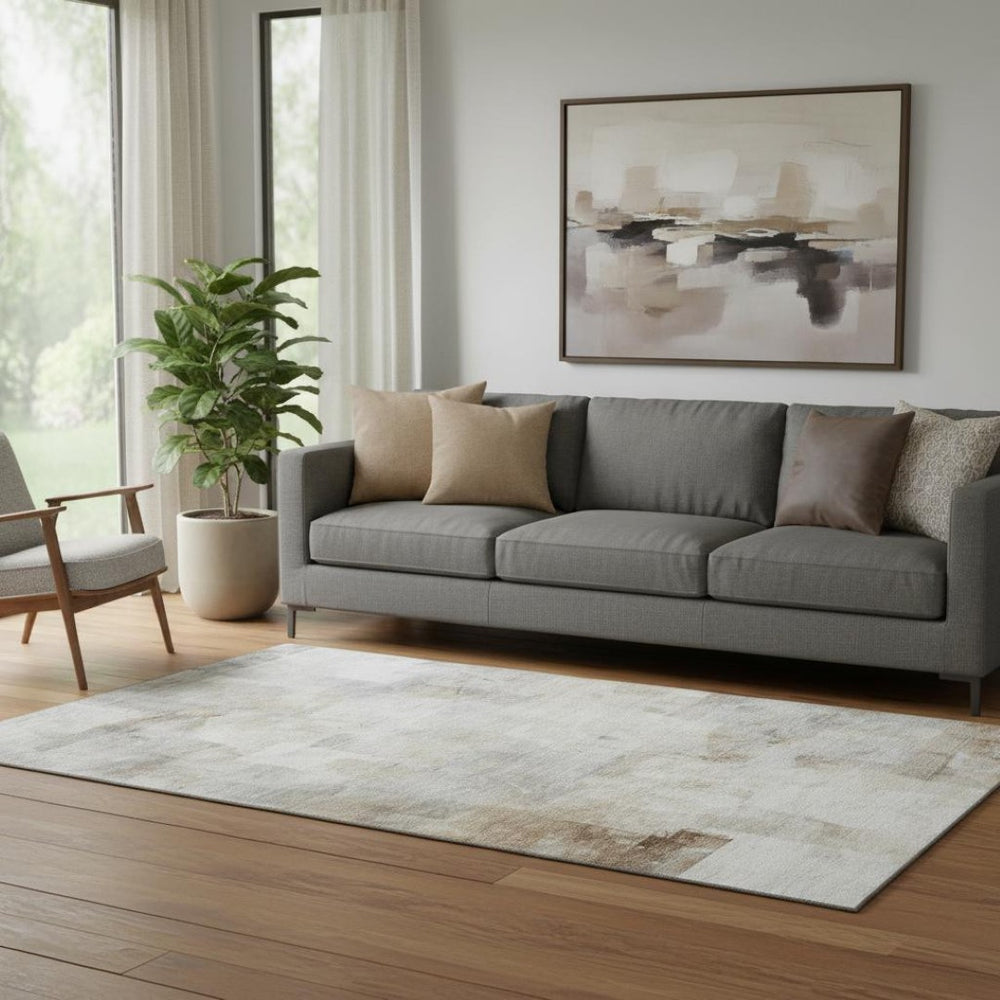 HomeRoots 5' X 8' Abstract Gray and Ivory Washable Area Rug – UV Protected, Stain-Resistant, Modern Design 696706