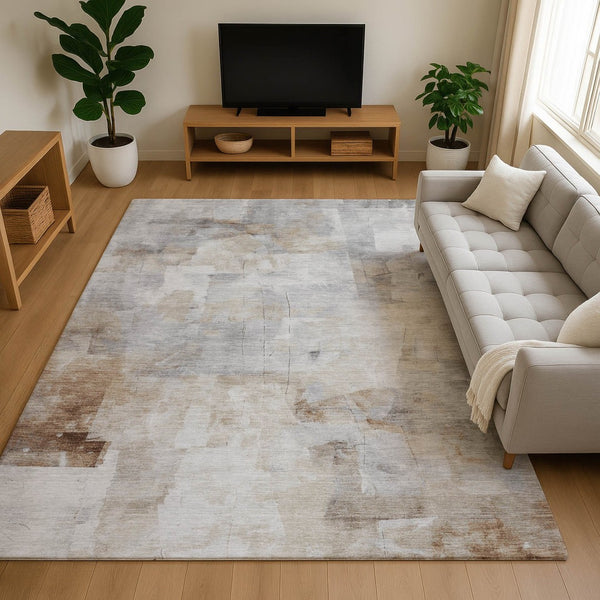 HomeRoots 5' X 8' Abstract Gray and Ivory Washable Area Rug – UV Protected, Stain-Resistant, Modern Design 696706