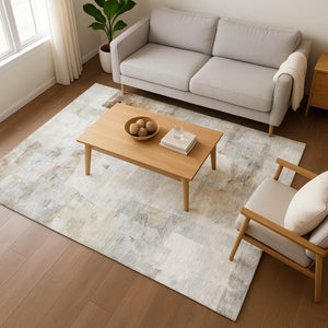 HomeRoots 5' X 8' Abstract Gray and Ivory Washable Area Rug – UV Protected, Stain-Resistant, Modern Design 696706