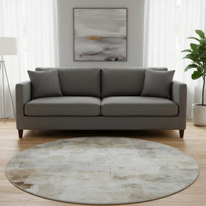 HomeRoots 8' Linen Gray and Ivory Abstract Round Area Rug – Washable, UV Protected, Durable for Busy Spaces 696707