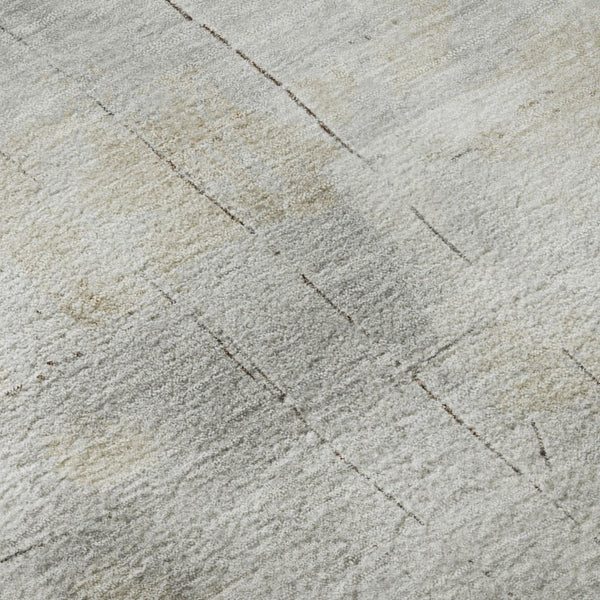 HomeRoots 8' Linen Gray and Ivory Abstract Round Area Rug – Washable, UV Protected, Durable for Busy Spaces 696707