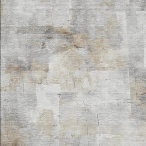 HomeRoots 9' X 12' Abstract Area Rug in Linen Gray & Ivory | Washable, Stain-Resistant, UV Protected Design 696709