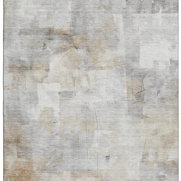 HomeRoots 10' X 14' Elegant Linen Gray & Ivory Abstract Washable Area Rug with UV Protection & Durability 696710