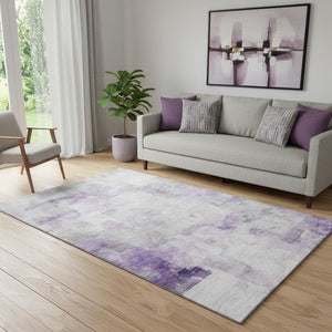 HomeRoots 5' X 8' Washable Lavender, Silver & Gray Abstract Rug with UV Protection for Modern Homes & High Traffic Areas 696712