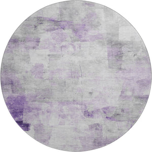 HomeRoots 8' Modern Abstract Lavender, Silver & Gray Round Rug - Washable, UV Protected, Durable Design for All Spaces 696713