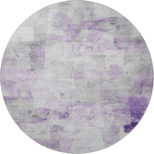 HomeRoots 8' Modern Abstract Lavender, Silver & Gray Round Rug - Washable, UV Protected, Durable Design for All Spaces 696713