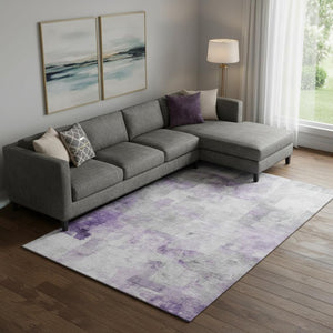 HomeRoots 9' X 12' Elegant Lavender Silver Gray Abstract Area Rug - Stain-Resistant, UV Protected, Low-Maintenance 696715