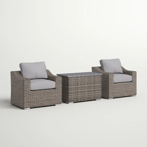 English Elm Chic Rattan Wicker 3-Piece Outdoor Conversation Set — Fully Assembled, Plush Removable Cushions, Weather-Resistant Elegance B120S00023