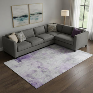 HomeRoots 10' X 14' Abstract Lavender Silver Gray Area Rug - Washable, UV Protected, Durable, Stylish Design 696716
