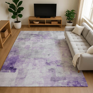 HomeRoots 10' X 14' Abstract Lavender Silver Gray Area Rug - Washable, UV Protected, Durable, Stylish Design 696716
