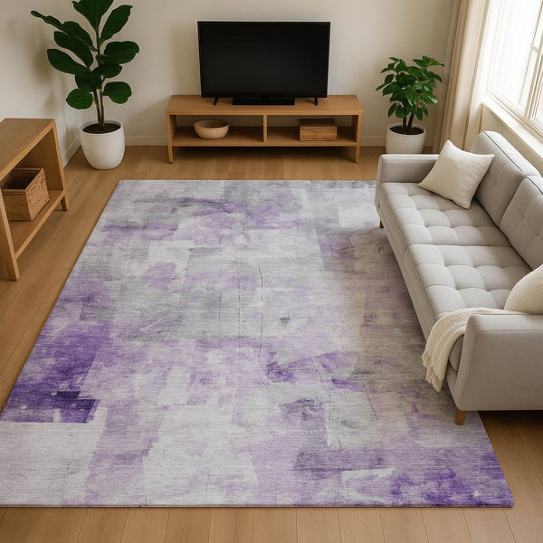HomeRoots 10' X 14' Abstract Lavender Silver Gray Area Rug - Washable, UV Protected, Durable, Stylish Design 696716