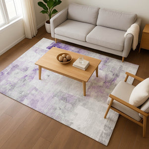 HomeRoots 10' X 14' Abstract Lavender Silver Gray Area Rug - Washable, UV Protected, Durable, Stylish Design 696716