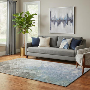 HomeRoots 5' X 8' Washable Denim Blue Area Rug with Abstract Design, UV Protection & Stain Resistance for Homes 696718