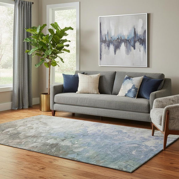 HomeRoots 5' X 8' Washable Denim Blue Area Rug with Abstract Design, UV Protection & Stain Resistance for Homes 696718