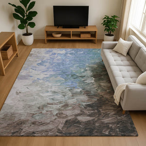 HomeRoots 5' X 8' Washable Denim Blue Area Rug with Abstract Design, UV Protection & Stain Resistance for Homes 696718