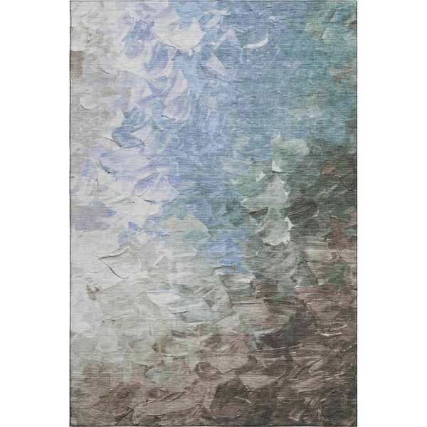 HomeRoots 5' X 8' Washable Denim Blue Area Rug with Abstract Design, UV Protection & Stain Resistance for Homes 696718