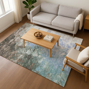 HomeRoots 5' X 8' Washable Denim Blue Area Rug with Abstract Design, UV Protection & Stain Resistance for Homes 696718