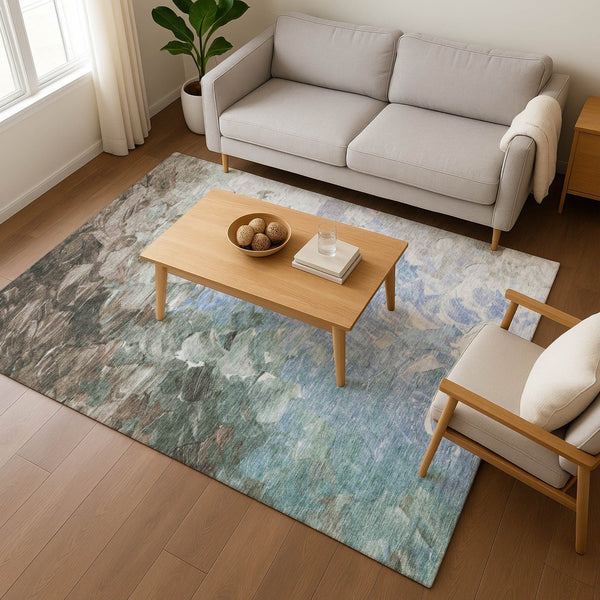 HomeRoots 5' X 8' Washable Denim Blue Area Rug with Abstract Design, UV Protection & Stain Resistance for Homes 696718