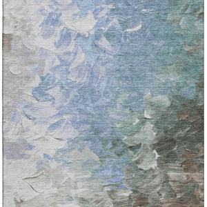 HomeRoots 5' X 8' Washable Denim Blue Area Rug with Abstract Design, UV Protection & Stain Resistance for Homes 696718