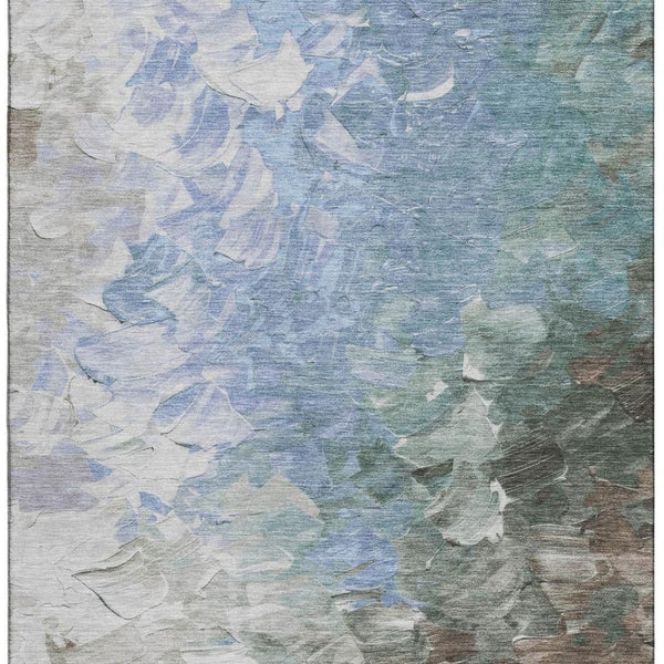HomeRoots 5' X 8' Washable Denim Blue Area Rug with Abstract Design, UV Protection & Stain Resistance for Homes 696718