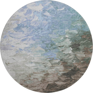 HomeRoots 8' Stylish Denim Blue Ivory Taupe Round Rug - Washable, UV Protected, Durable for High-Traffic Areas 696719