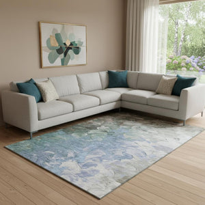 HomeRoots 8' X 10' Modern Abstract Denim Blue Area Rug - Washable, UV-Protected, Pet-Friendly Design for Homes 696720