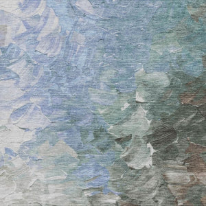 HomeRoots 9' X 12' Denim Blue Ivory Taupe Abstract Area Rug - Washable, UV Protected & Stain Resistant Beauty 696721