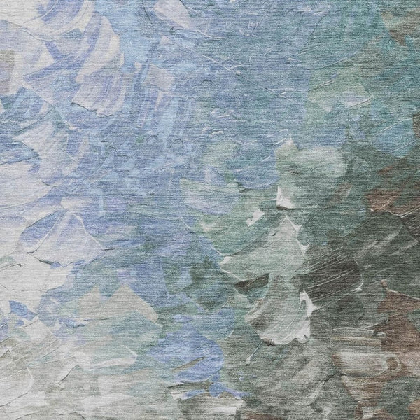 HomeRoots 9' X 12' Denim Blue Ivory Taupe Abstract Area Rug - Washable, UV Protected & Stain Resistant Beauty 696721