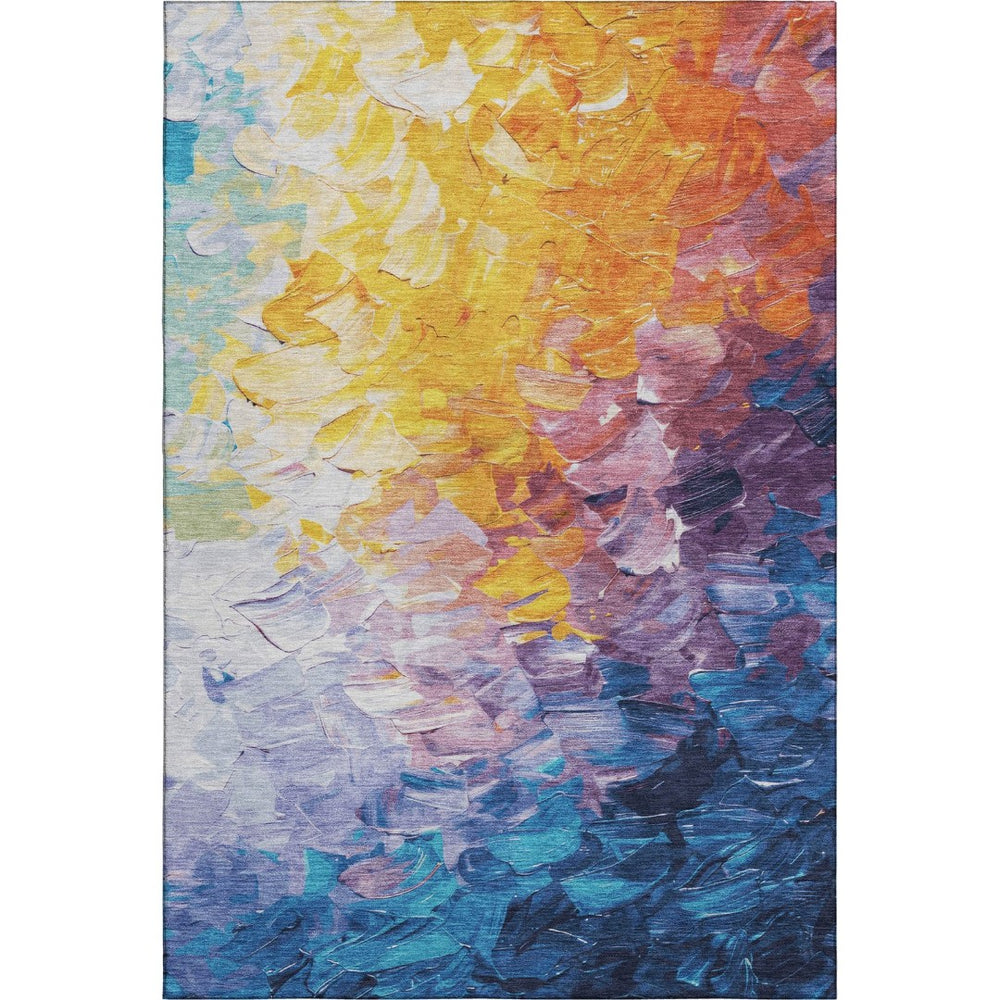 HomeRoots 8' X 10' Gold Yellow & Teal Abstract Washable Area Rug – Durable, UV-Protected, Stylish Centerpiece! 696726