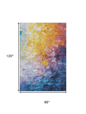 HomeRoots 8' X 10' Gold Yellow & Teal Abstract Washable Area Rug – Durable, UV-Protected, Stylish Centerpiece! 696726