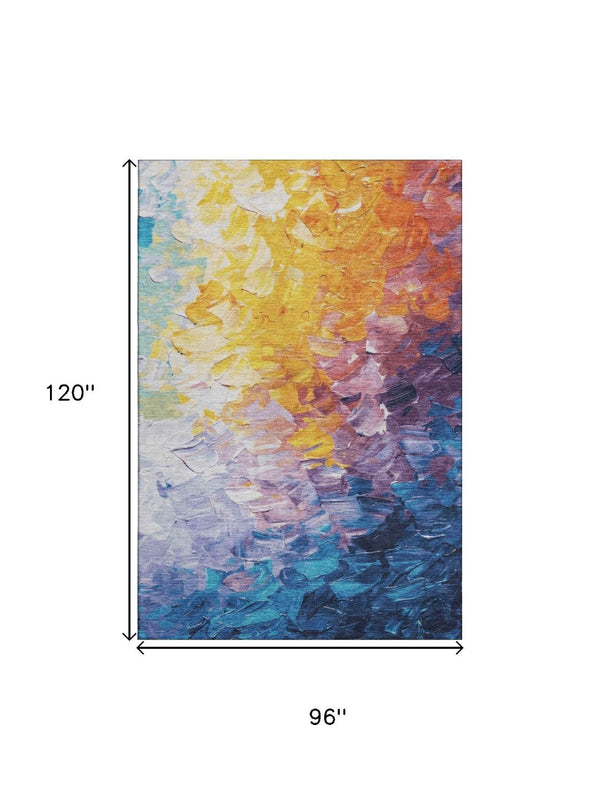 HomeRoots 8' X 10' Gold Yellow & Teal Abstract Washable Area Rug – Durable, UV-Protected, Stylish Centerpiece! 696726