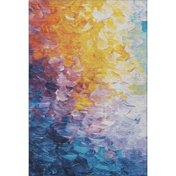 HomeRoots 9' X 12' Gold Yellow & Teal Abstract Washable Area Rug - UV Protected, Stain Resistant, Durable Design 696727