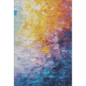 HomeRoots 10' Vibrant Gold Yellow & Teal Abstract Washable Area Rug with UV Protection for High-Traffic Spaces 696728