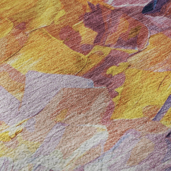 HomeRoots 10' Vibrant Gold Yellow & Teal Abstract Washable Area Rug with UV Protection for High-Traffic Spaces 696728