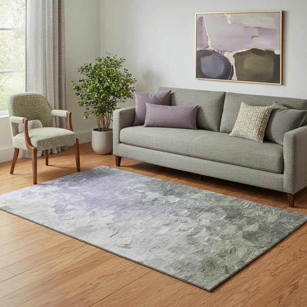 HomeRoots 5' X 8' Contemporary Lavender Gray & Silver Abstract Washable Area Rug with UV Protection & Style 696730