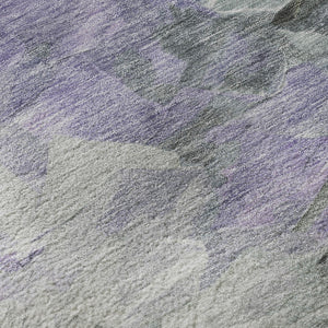 HomeRoots 5' X 8' Contemporary Lavender Gray & Silver Abstract Washable Area Rug with UV Protection & Style 696730