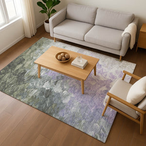 HomeRoots 5' X 8' Contemporary Lavender Gray & Silver Abstract Washable Area Rug with UV Protection & Style 696730