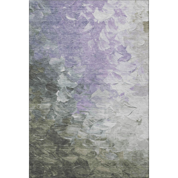 HomeRoots 5' X 8' Contemporary Lavender Gray & Silver Abstract Washable Area Rug with UV Protection & Style 696730