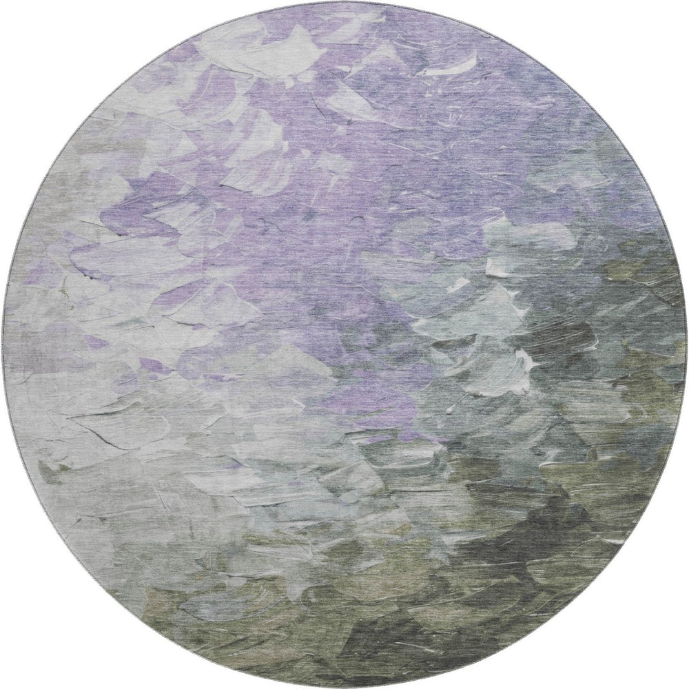 HomeRoots 8' Abstract Lavender Gray & Silver Washable Round Rug with UV Protection for Modern Homes 696731
