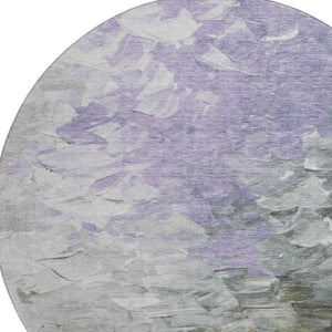HomeRoots 8' Abstract Lavender Gray & Silver Washable Round Rug with UV Protection for Modern Homes 696731