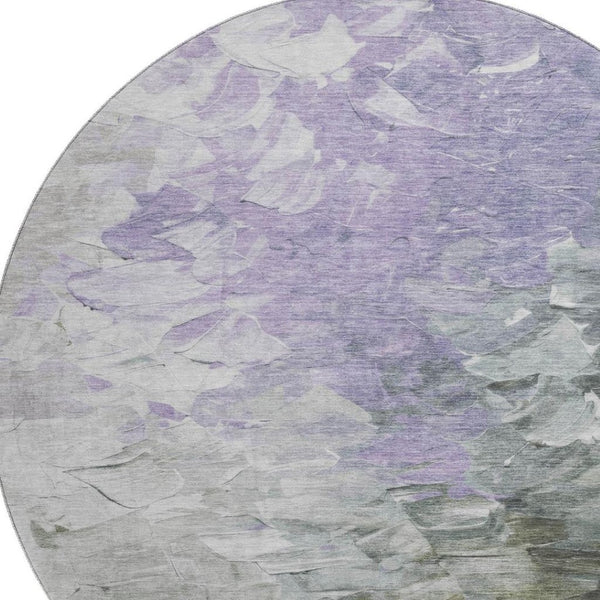 HomeRoots 8' Abstract Lavender Gray & Silver Washable Round Rug with UV Protection for Modern Homes 696731