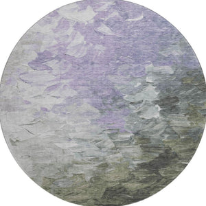 HomeRoots 8' Abstract Lavender Gray & Silver Washable Round Rug with UV Protection for Modern Homes 696731